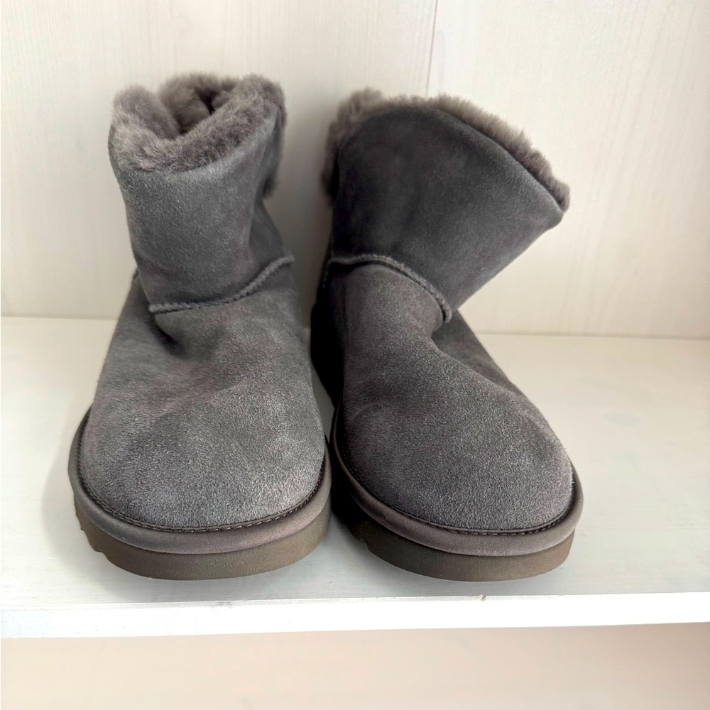 UGG Women's Charcoal Shearling Boots with beaded logo